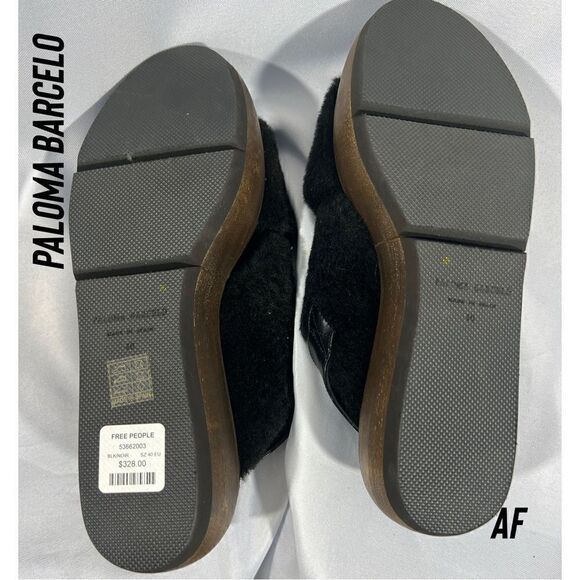 PALOMA BARCELO Viola Moution Genuine Shearling Platform Sandal Black Size 40 NWT - Picture 4 of 6